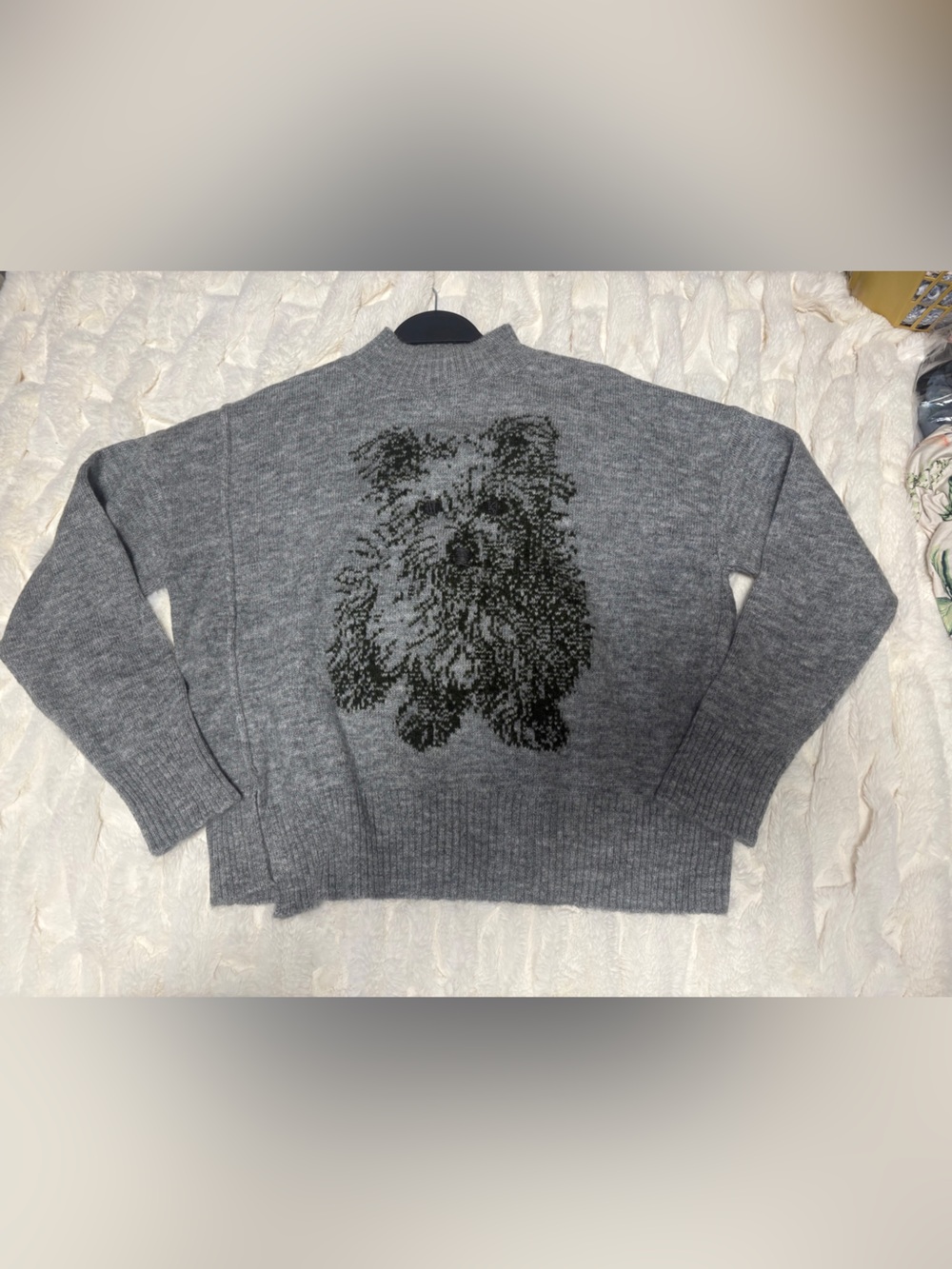 Moth by Anthropologie Gray & Green Dog Intarsia Slit Pullover Sweater Medium